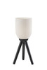23" Black Solid Wood Tripod Table Lamp With White Ribbed Glass Shade