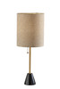 28" Black and Gold Marble and Metal Table Lamp With Beige Drum Shade