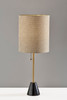 28" Black and Gold Marble and Metal Table Lamp With Beige Drum Shade