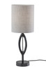 28" Black Solid Wood Round Table Lamp With Gray Drum Shade