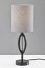 28" Black Solid Wood Round Table Lamp With Gray Drum Shade