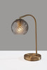 19" Antiqued Brass Metal Desk Lamp With Light Gray Swirl Globe Shade