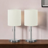 Set of Two 17" Silver Metal Candlestick USB Table Lamps With Ivory Drum Shade