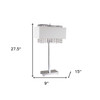 28" Silver Table Lamp With Faux Crystals and White Rectangle Shade