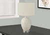 28" White and Silver Ceramic Round Table Lamp With Cream Drum Shade