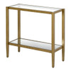 Rectangular Side Table Gold Antique Brass Metal Glass Top Bottom Shelf Sofa Table
