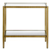 Rectangular Side Table Gold Antique Brass Metal Glass Top Bottom Shelf Sofa Table