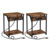 Set of 2 -  Nightstand End Tables Charging Station with 2 USB ports
