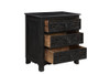 30" Distressed Black Three Drawer Floral Carved Solid Wood Nightstand