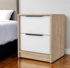 19" White and Natural Two Drawer Faux Wood Nightstand
