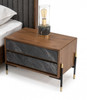 Mid Century Walnut and Gray Faux Marble Two Drawer Nightstand
