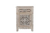 30" Distressed Gray One Drawer Carved Floral Solid Wood Nightstand