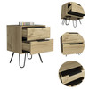 22" Oak Two Drawer Faux Wood Nightstand