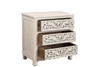 30" Distressed White Three Drawer Floral Carved Solid Wood Nightstand