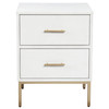 White and Gold Lines 2 Drawer Nightstand