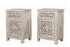 30" Distressed White One Drawer Floral Carved Solid Wood Nightstand