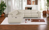 Beige Italian Leather Power Reclining U Shaped Five Piece Corner Sectional With Console