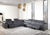 Gray Italian Leather Power Reclining U Shaped Seven Piece Corner Sectional With Console