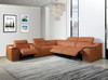 Camel Italian Leather Power Reclining U Shaped Six Piece Corner Sectional With Console