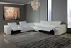 White Italian Leather Power Reclining U Shaped Seven Piece Corner Sectional With Console