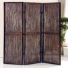 Dark Wood And Water Hyacinth 3 Panel Room Divider Screen