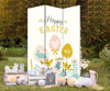 72" Yellow and White Canvas Folding Three Panel Screen Room Divider