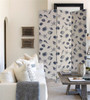 71" Blue and Beige Fabric Folding Three Panel Screen Room Divider