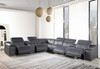 Gray Italian Leather Power Reclining U Shaped Eight Piece Corner Sectional With Console