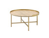 34" Gold And Oak Manufactured Wood And Metal Round Coffee Table