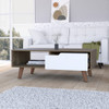 40" Brown And White Wood Coffee Table With Drawer And Shelf