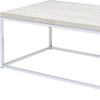 48" Chrome And White Oak Manufactured Wood And Metal Rectangular Coffee Table