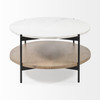 Oval White Marble Top And Black Metal Base Coffee Table W Wood Shelf