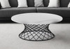36" White And Black Genuine Marble And Metal Round Coffee Table