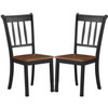 Set of 2 Solid Wood Black Mission Style Armless Dining Chairs with Brown Seat