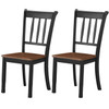 Set of 2 Solid Wood Black Mission Style Armless Dining Chairs with Brown Seat