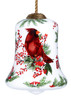 Cardinal Perched on Winter Berries Hand Painted Mouth Blown Glass Ornament