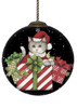 Christmas Cat with Presents Hand Painted Mouth Blown Glass Ornament