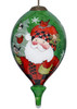 Plaid Santa with Cardinals Hand Painted Mouth Blown Glass Ornament