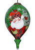 Plaid Santa with Cardinals Hand Painted Mouth Blown Glass Ornament