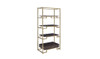 78" Gold and Black Metal Four Tier Etagere Bookcase with a Drawer