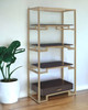 78" Gold and Black Metal Four Tier Etagere Bookcase with a Drawer