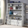 83" White Four Tier Cargo Style Bookcase with Cabinets and Ladder