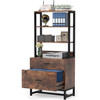 Home Office Lockable 2 Drawer Filing Cabinet Bookshelf in Brown Wood Finish
