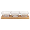 4 Mouth Blown Crystal Hostess Set   4 Pc With 3 Glass Condiment Or Dip Bowls On A Wood Tray