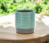 6" Turquoise Geometric Ceramic Indoor Outdoor Round Pot Planter