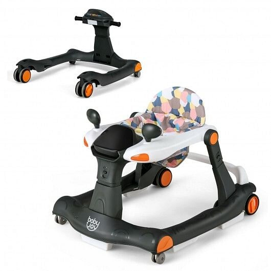 2-in-1 Foldable Activity Push Walker with Adjustable Height-Dark Gray