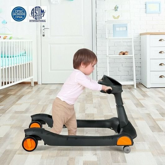 2-in-1 Foldable Activity Push Walker with Adjustable Height-Dark Gray