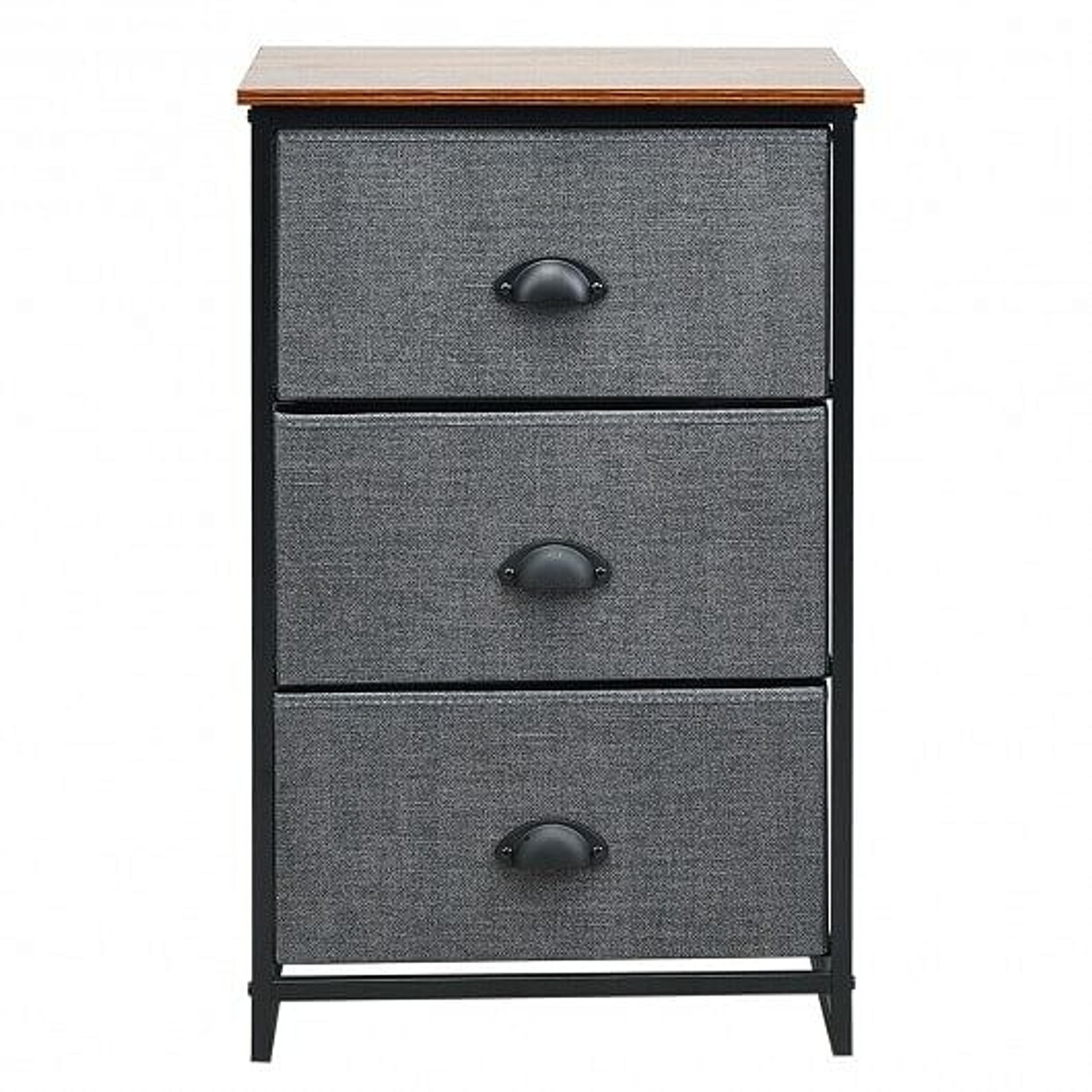 Nightstand Side Table Storage Tower Dresser Chest with 3 Drawers-Gray