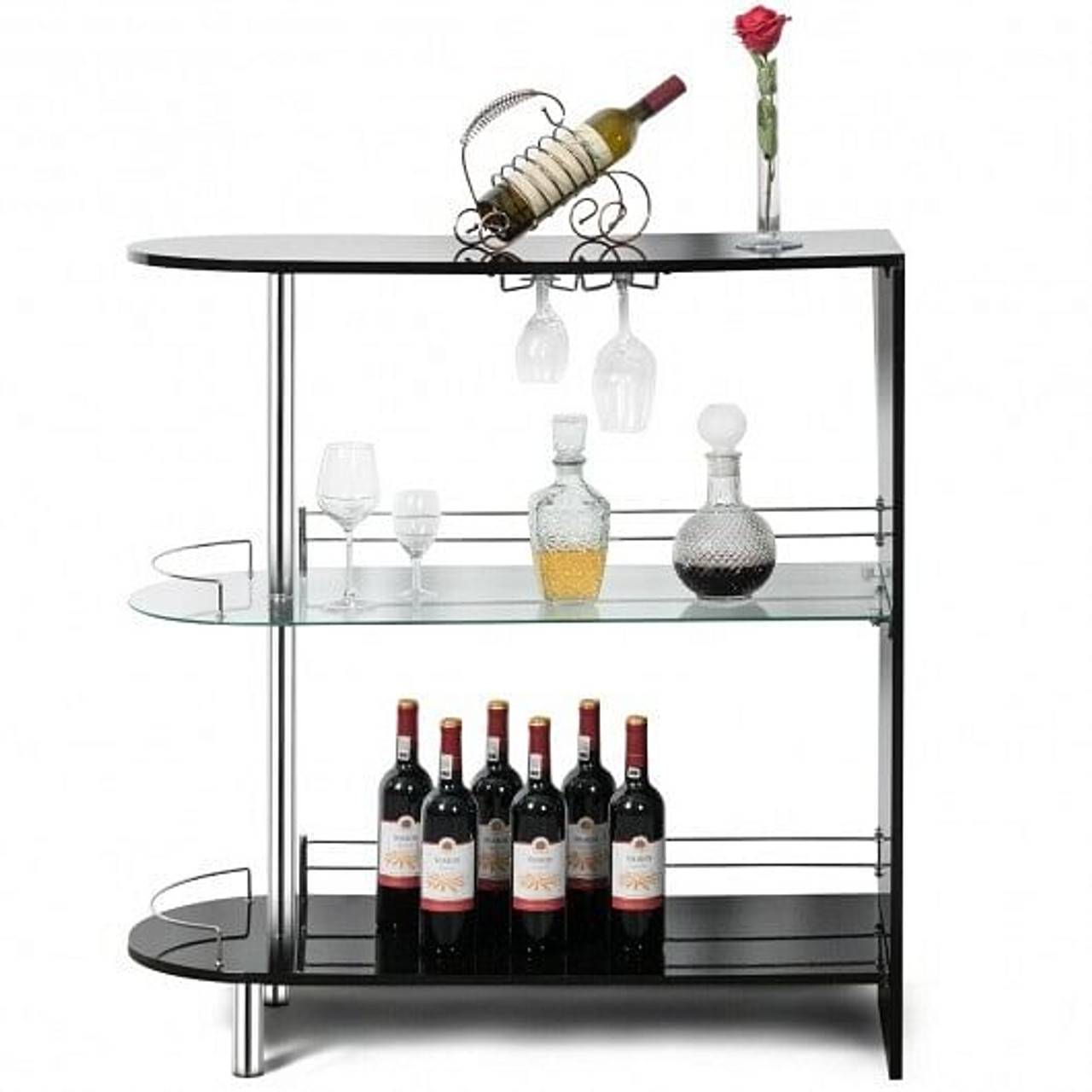 2-holder Bar Table with Tempered Glass Shelf