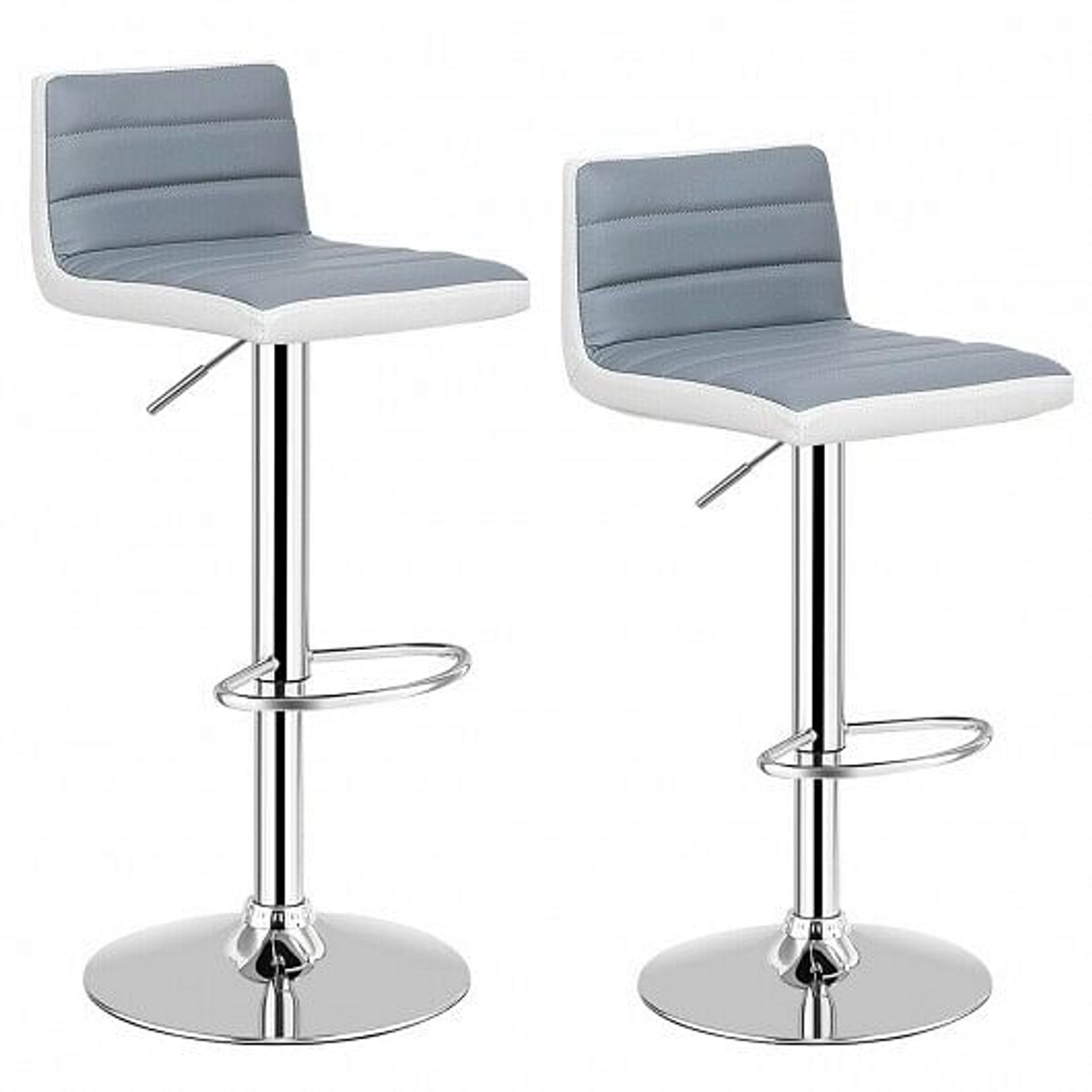 Set of 2 Adjustable Heights Barstool with PU Leather